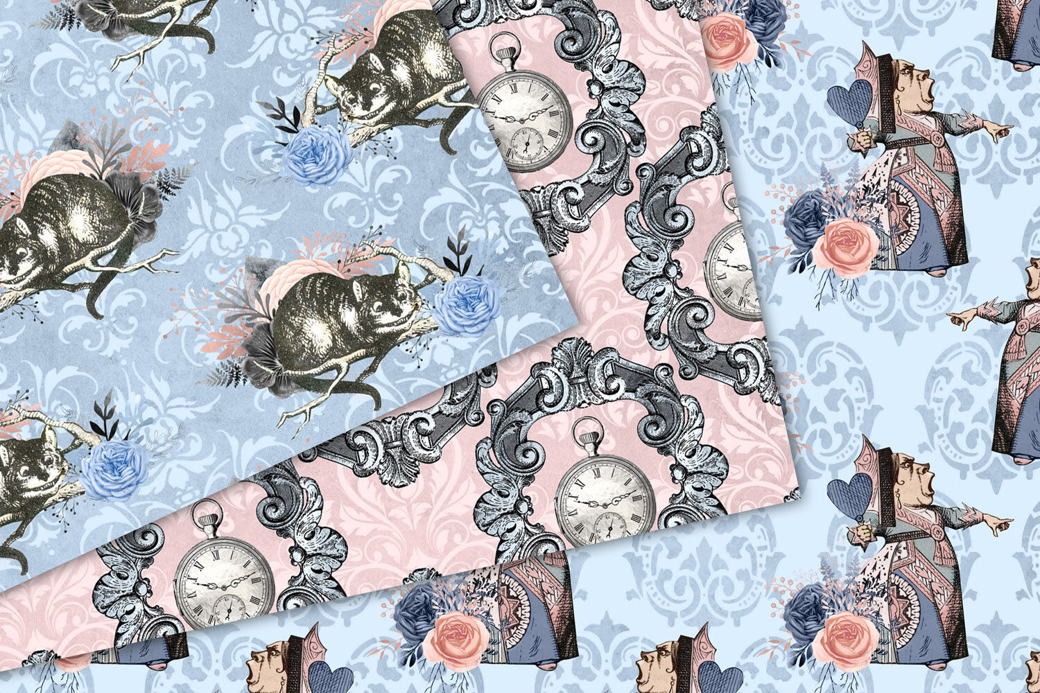 Download Blue and Blush Alice in Wonderland Digital Paper By ...