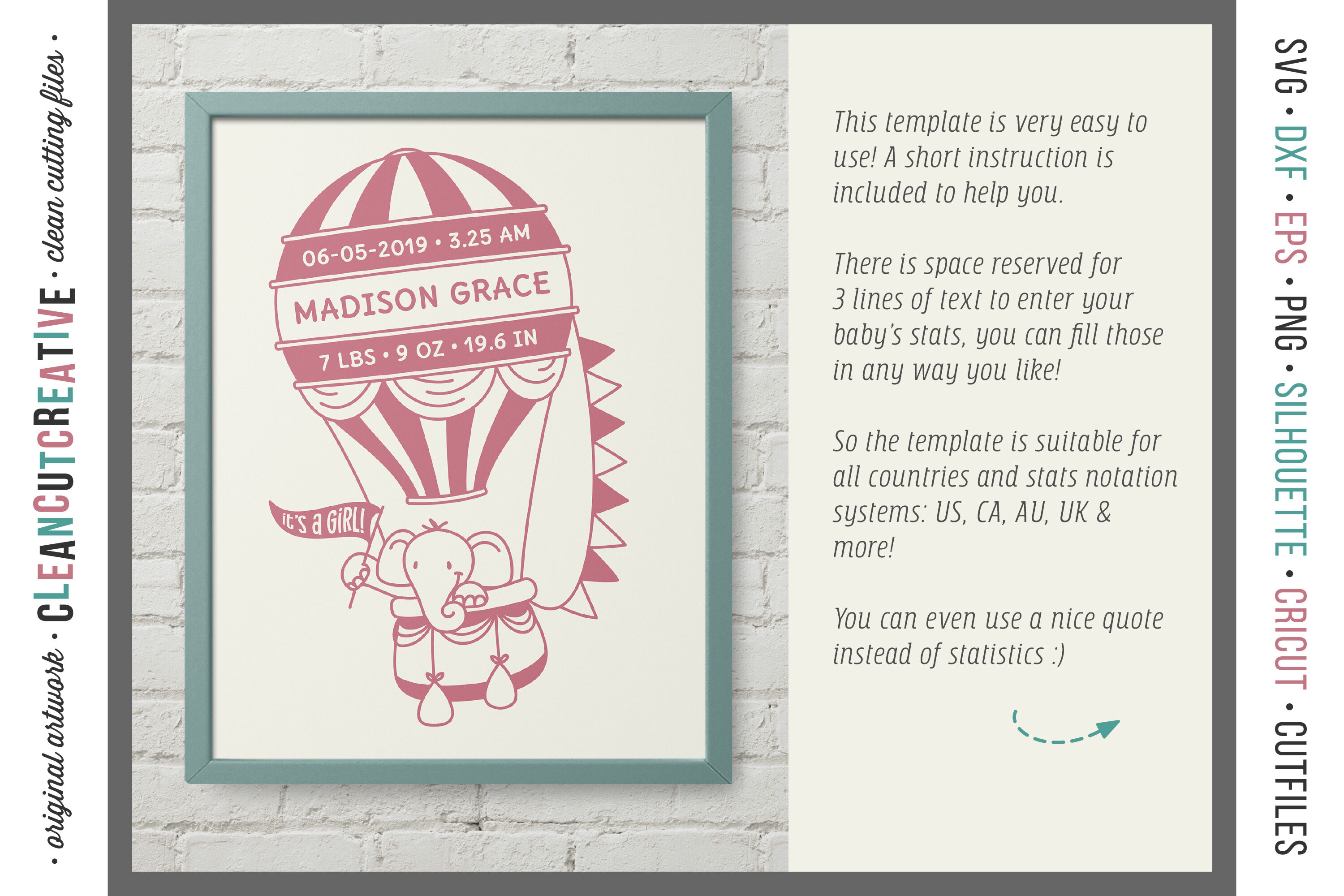 Hot Air Balloon Baby Birth Stats Template Birth Announcement Svg File By Cleancutcreative Thehungryjpeg Com