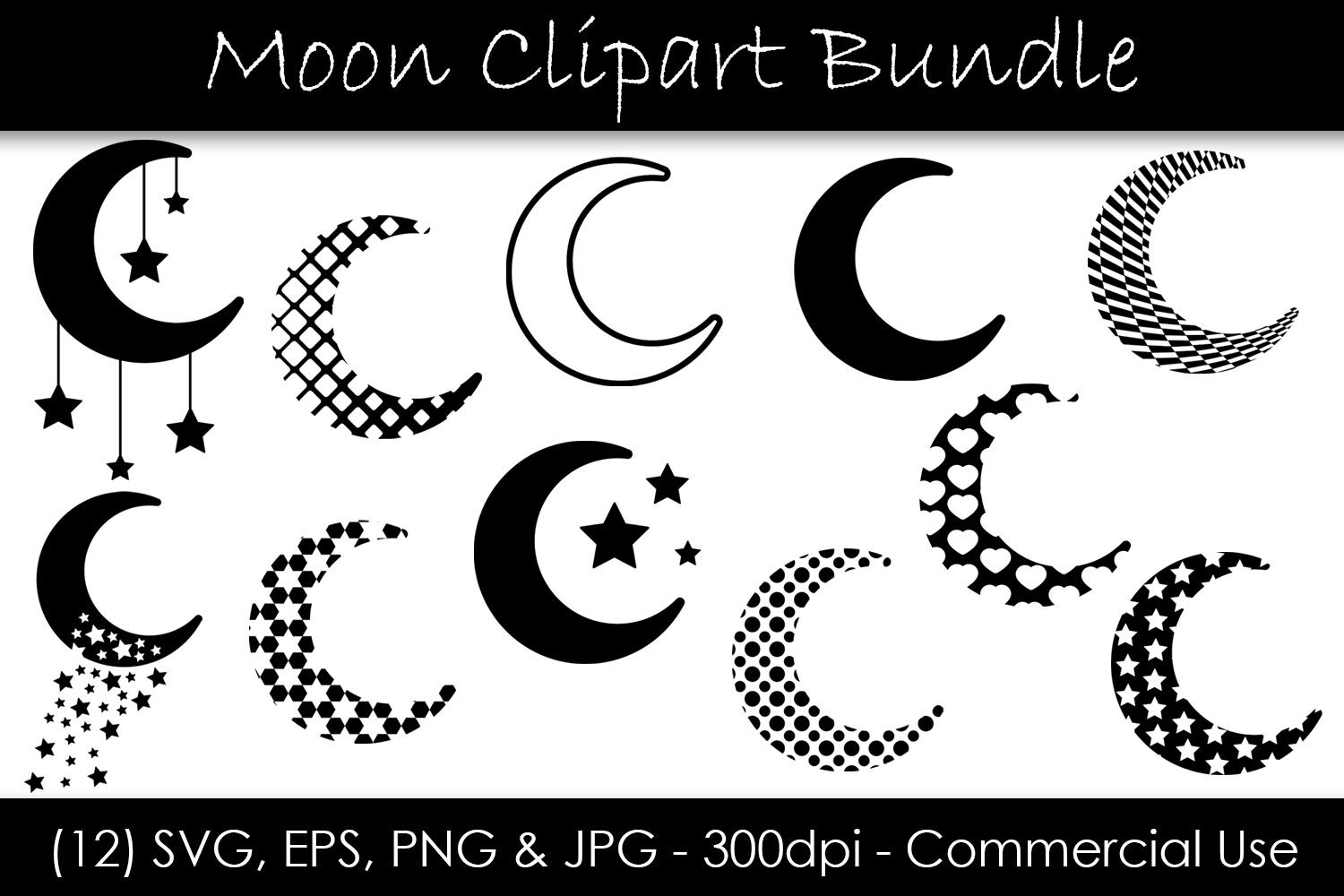 crescent moon clip art black and white
