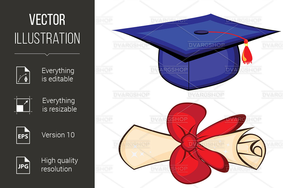 Diploma And Graduation Cap Illustration On White Background By Dvargshop Thehungryjpeg Com