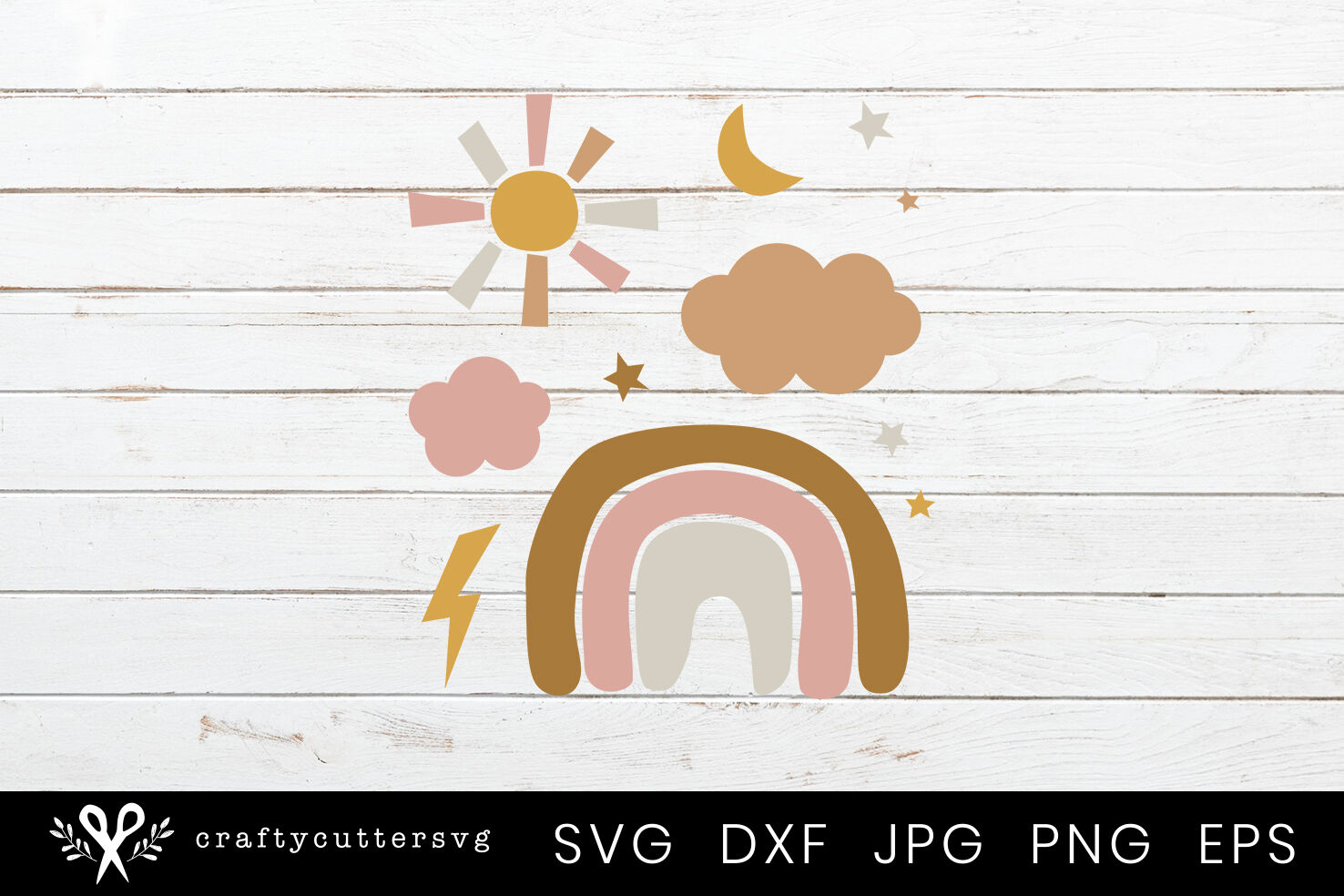 PNG and SVG cut files Sun & Stars Digital Cut File Rainbow Instant Download