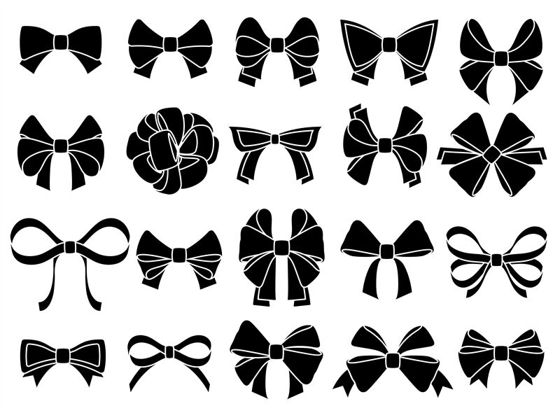 Decorative bow silhouette. Gift wrapping favor ribbon, black jubilee b ...