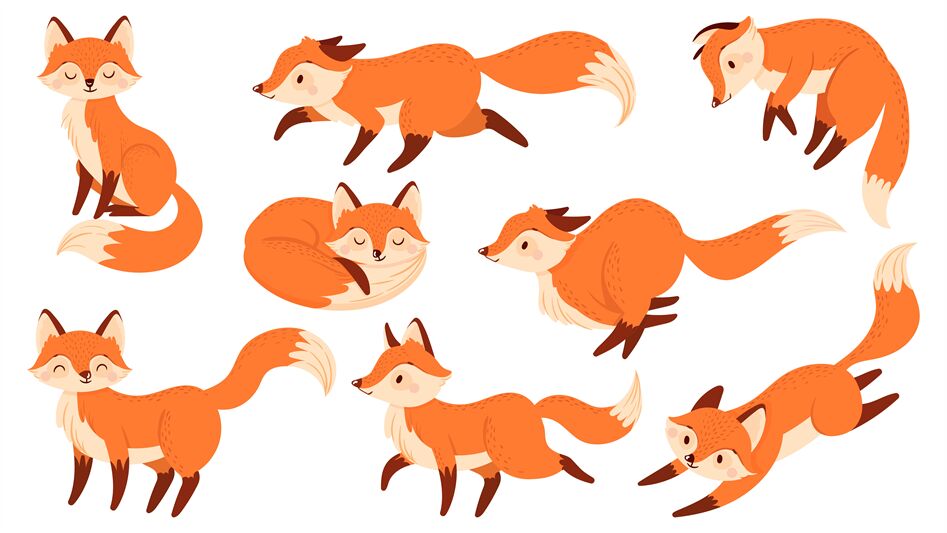 Cartoon red fox. Funny foxes with black paws, cute jumping animal vect By  Tartila | TheHungryJPEG