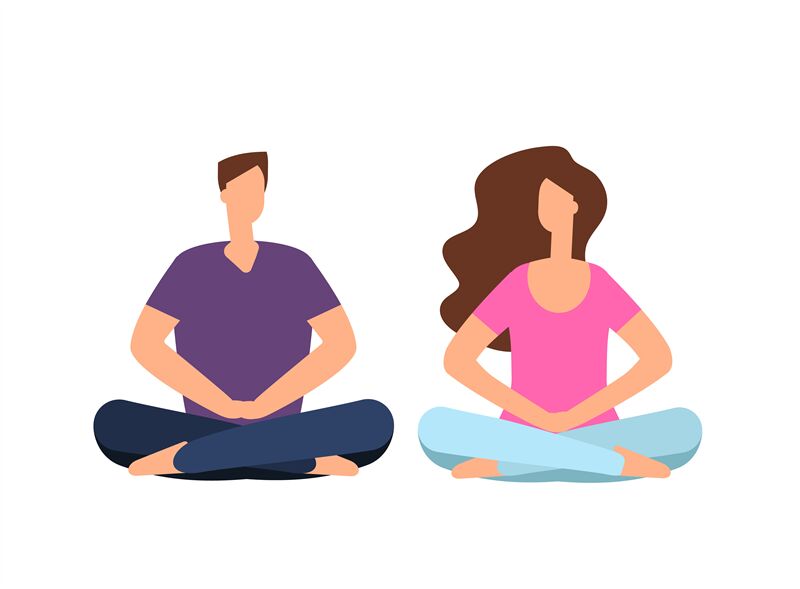 Couple in meditation. Young man, woman relaxing and meditating in yoga ...