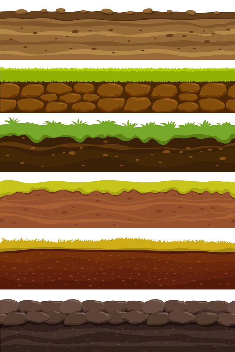 Cartoon seamless grounds. Wide landscape ground. Land and soil for ui