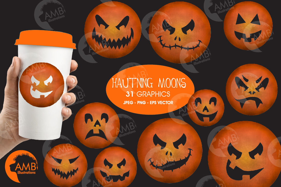 Scary Moon Clipart Haunting Halloween Moons Amb 2651 By Ambillustrations Thehungryjpeg Com