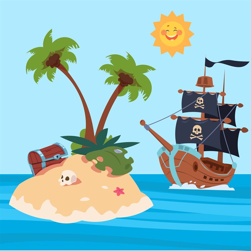 Pirates Ship And Treasures Island Vector Illustration By Microvector Thehungryjpeg