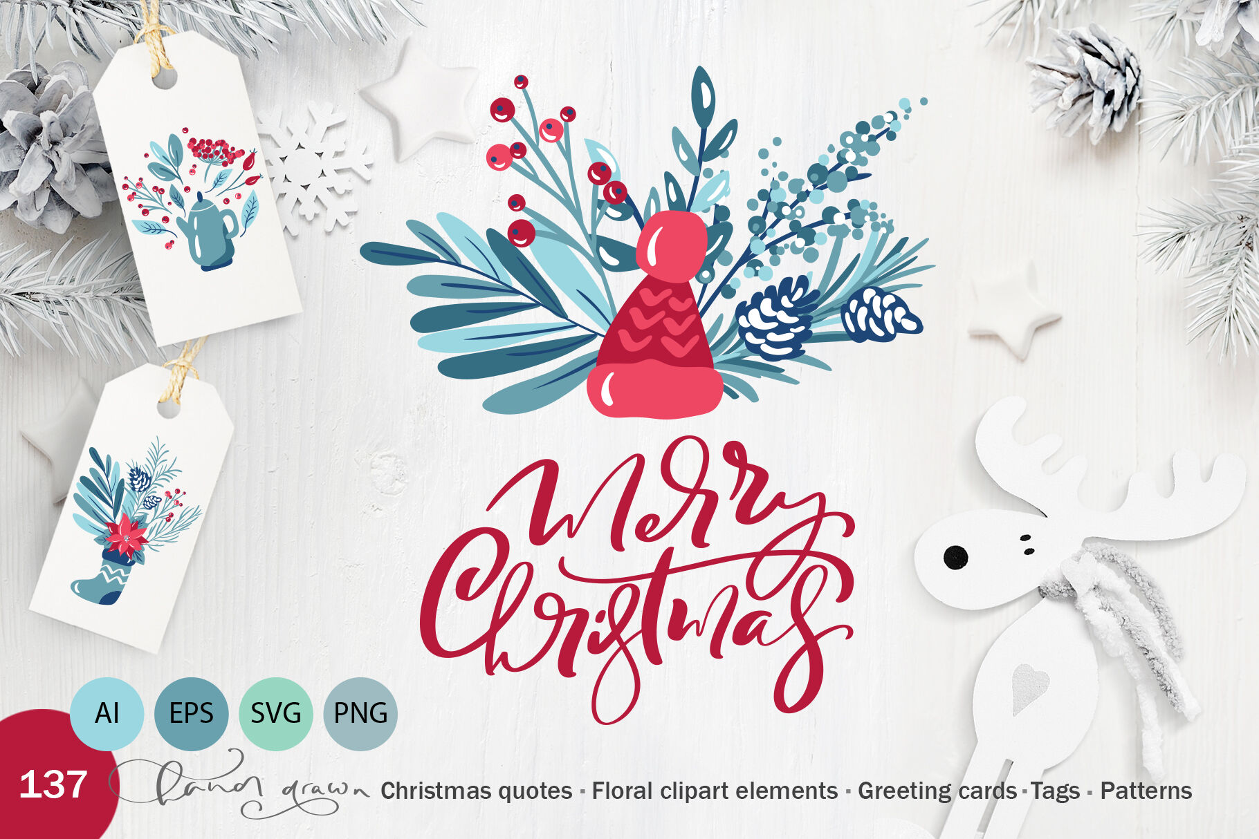 Christmas Floral Holiday Elements By Happy Letters Thehungryjpeg Com