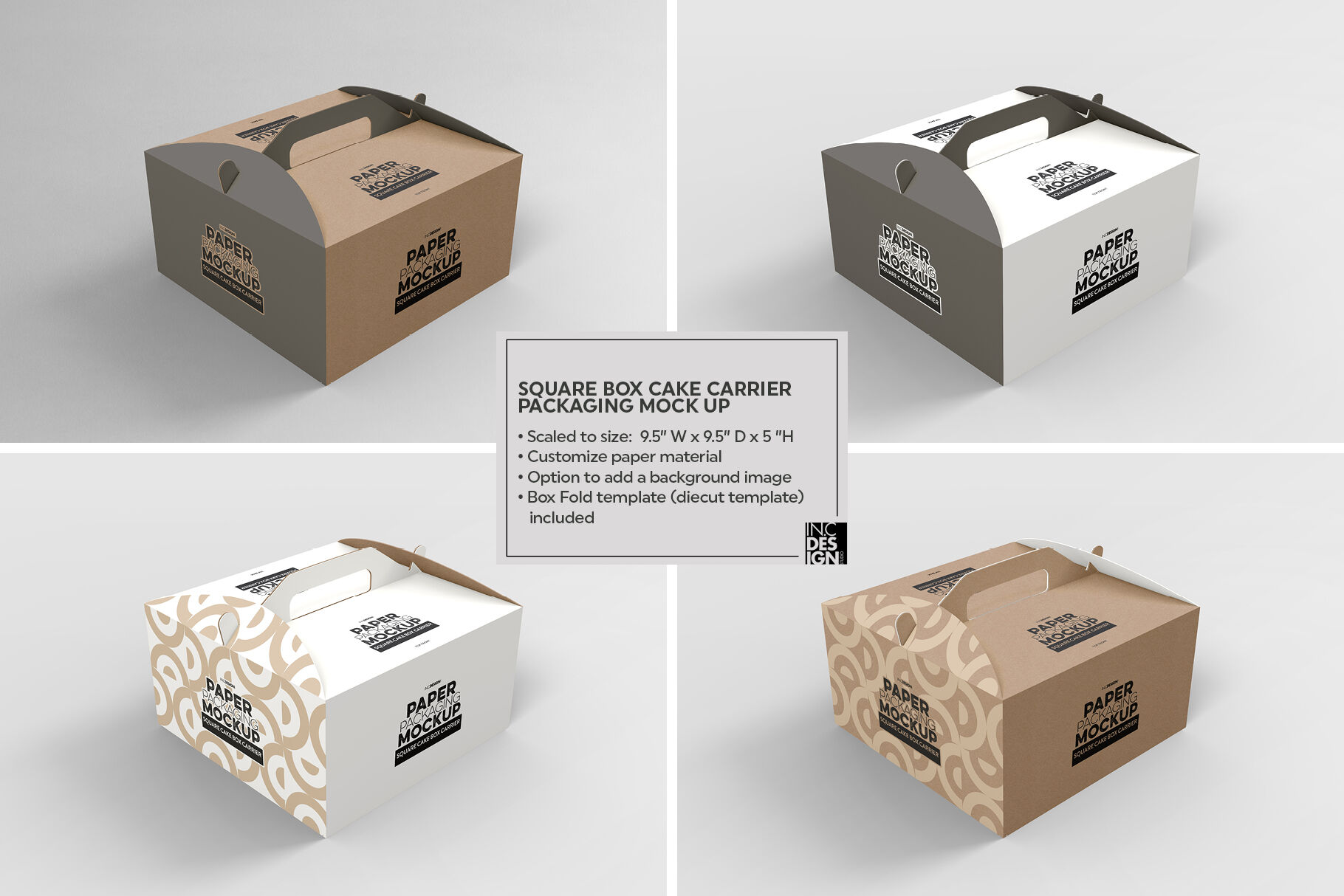 Download Square Cake Box Carrier Packaging MockUp By INC Design Studio | TheHungryJPEG.com