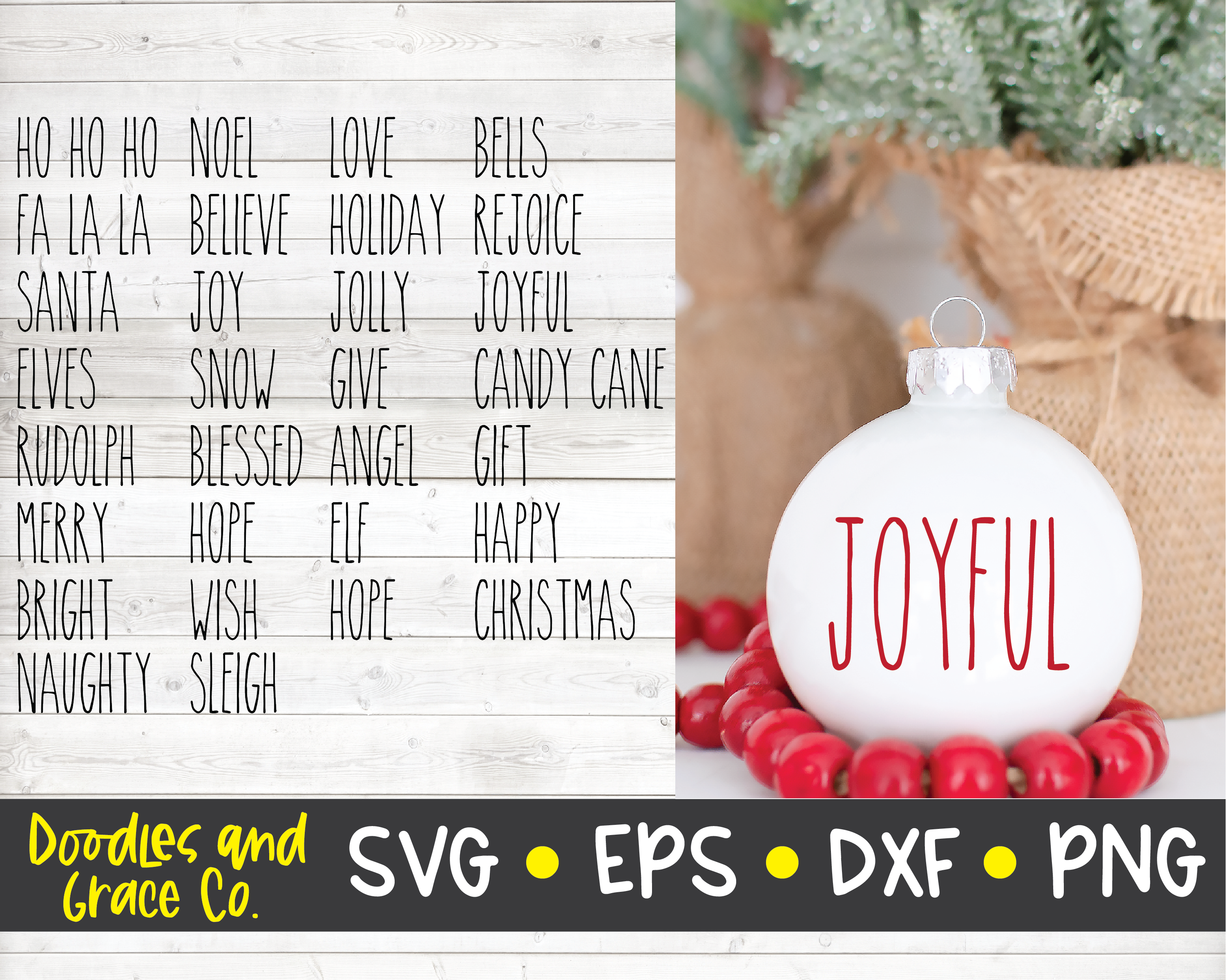 Rustic Christmas Words Christmas Svg Cut File Svg Dxf Eps Png By Doodles And Grace Thehungryjpeg Com
