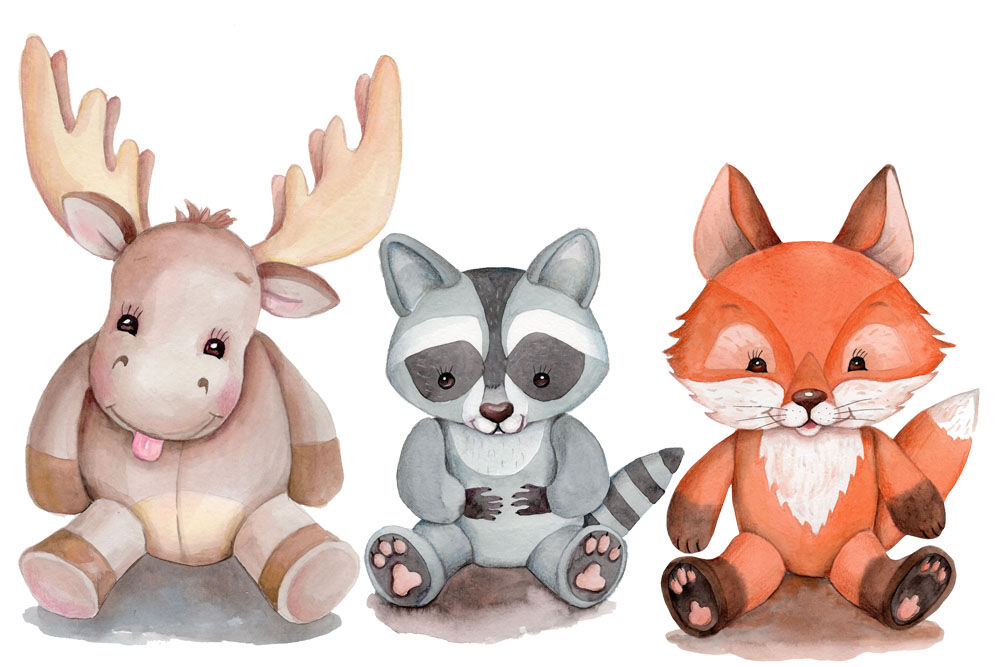 Woodland. Collection of cute cartoon watercolor wild animals. By Teddy  Bears and their friends | TheHungryJPEG