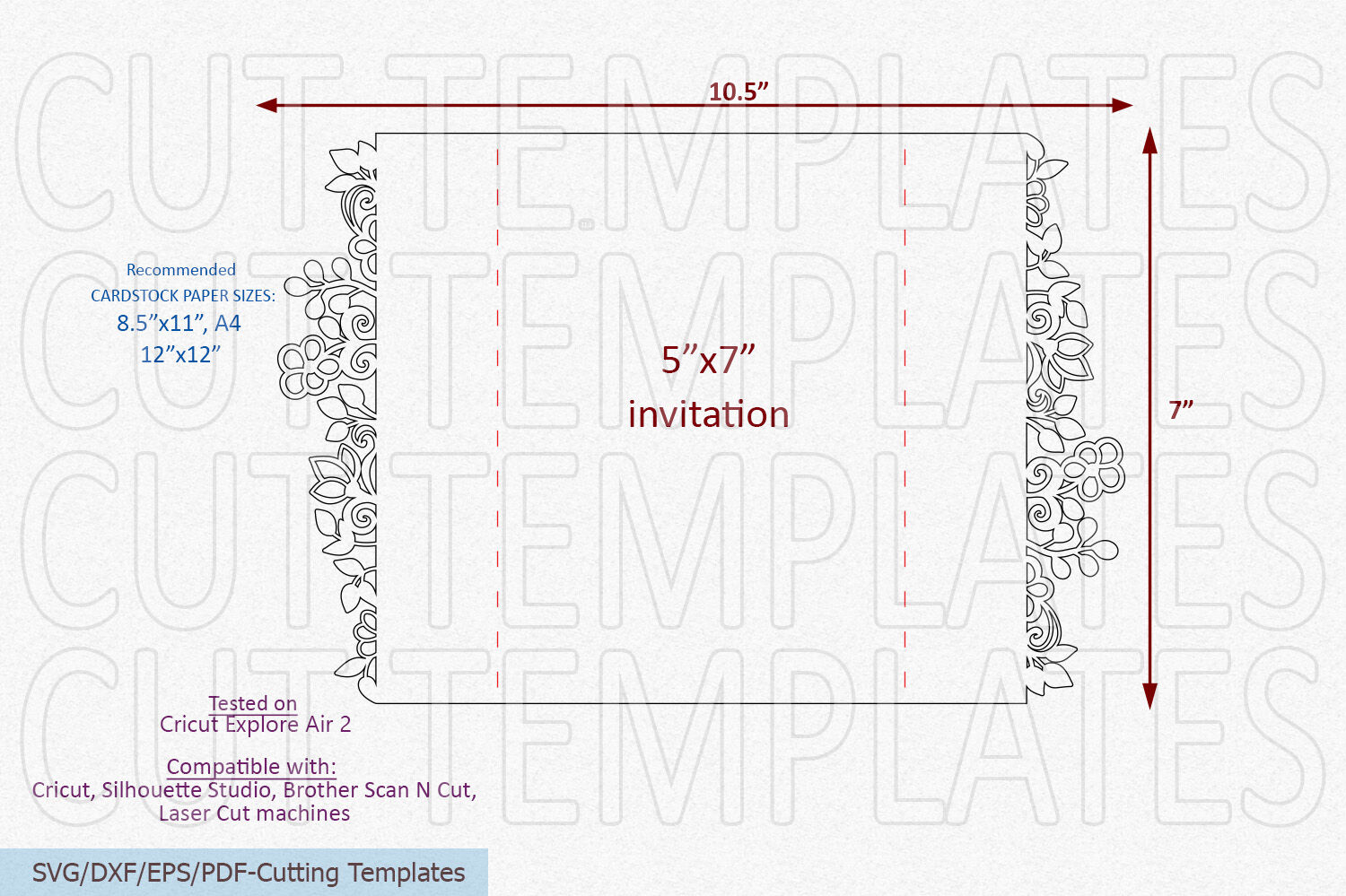 Gate-fold 5x7'' invitation template ai pdf Silhouette SVG ScanNcut Cricut Instant Download 314 eps CRD Laser Cut Template