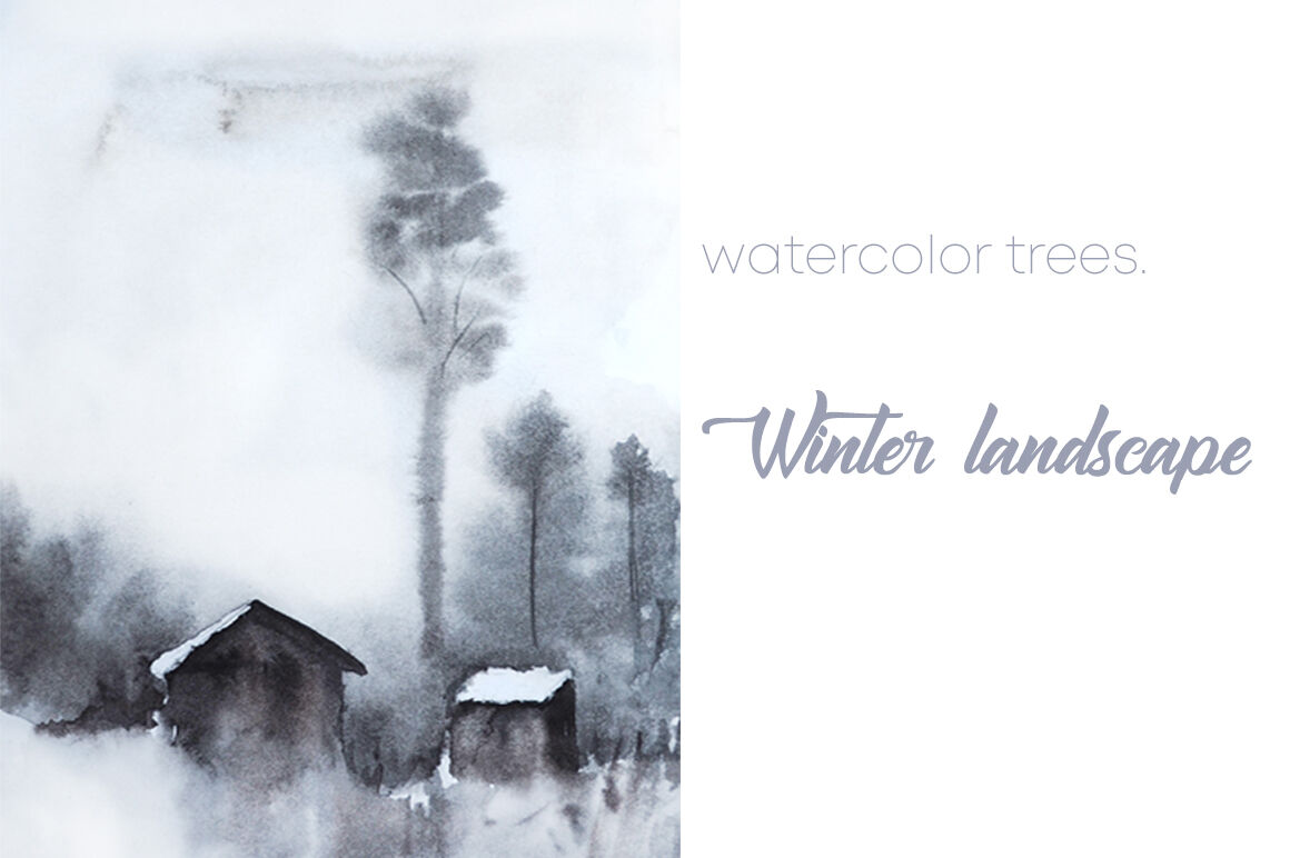 watercolor trees. Winter landscape By TanyaSergeevArt | TheHungryJPEG