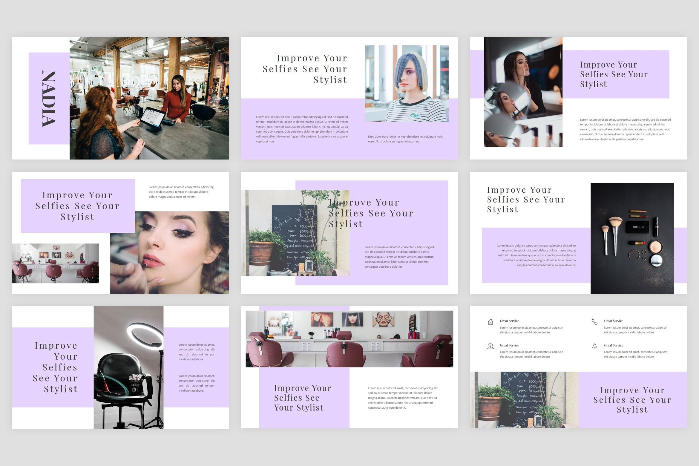 Nadia Hair Salon PowerPoint Template By StringLabs TheHungryJPEG