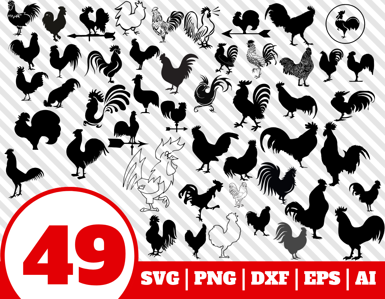 49 ROOSTER SVG BUNDLE - rooster clipart - chicken vector - farm cricut