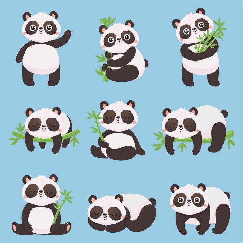 Cartoon panda kids. Little pandas, funny animals with bamboo and cute By  Tartila | TheHungryJPEG
