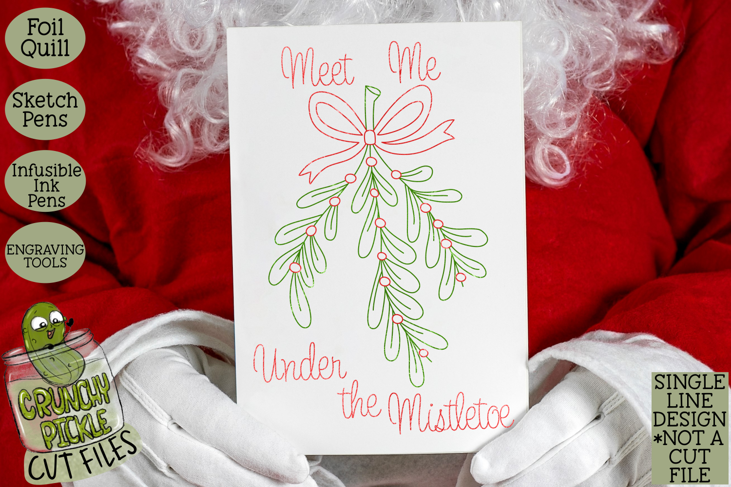 Foil Quill Mistletoe Christmas Card Single Line Sketch By Crunchy Pickle Thehungryjpeg Com