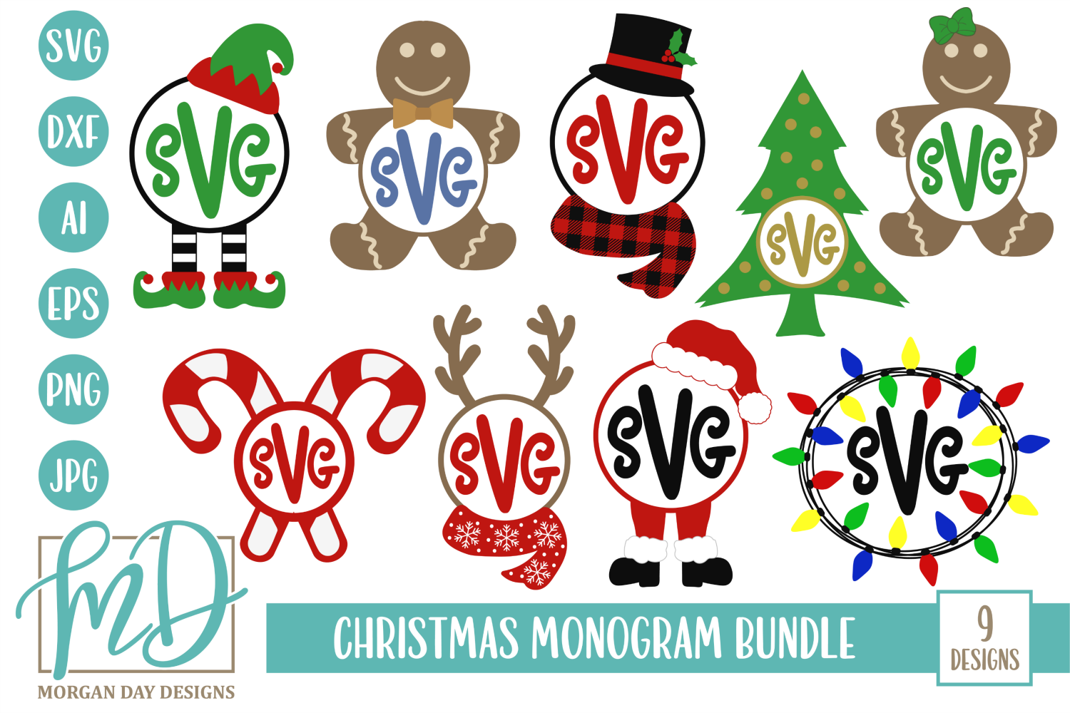 Christmas Monogram SVG Bundle By Morgan Day Designs | TheHungryJPEG.com