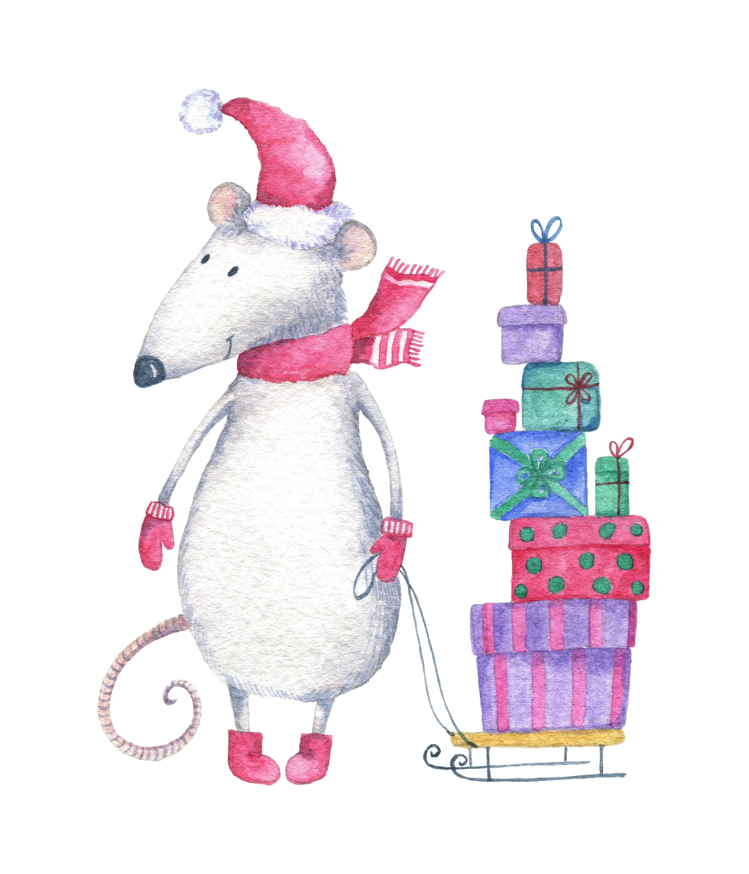 New Year Christmas Mouse With Gifts By Olyamore Thehungryjpeg Com