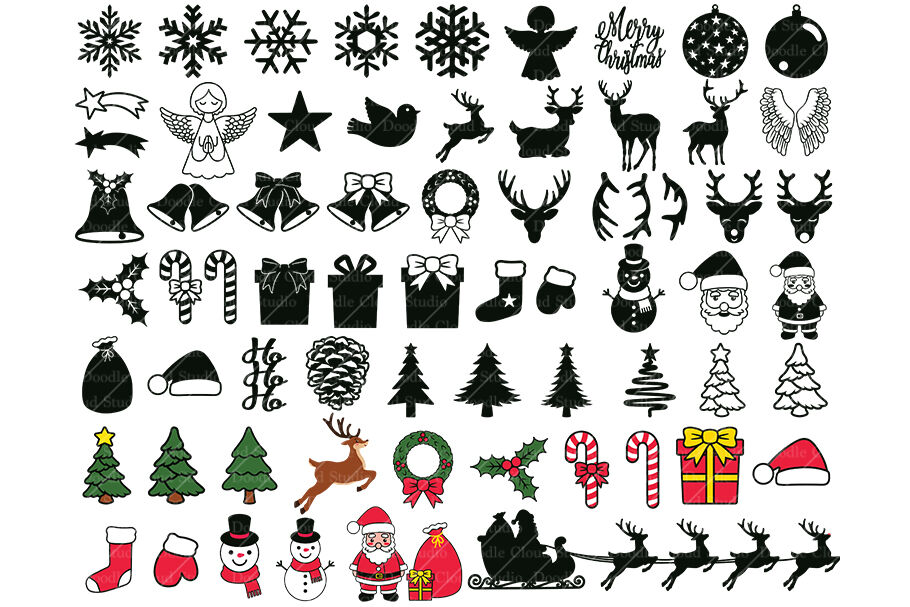 65 Christmas Ornaments Elements SVG. Christmas Clipart PNG. By Doodle