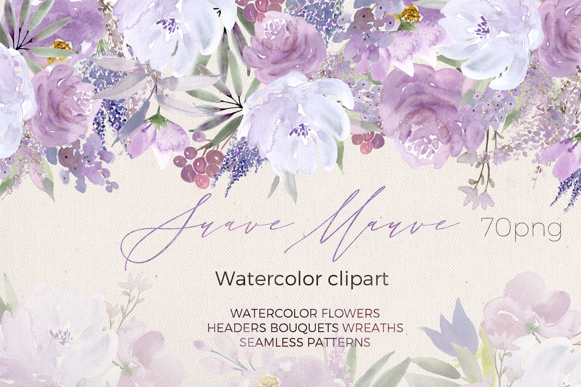 Suave Mauve floral watercolor clipart. By LABFcreations | TheHungryJPEG