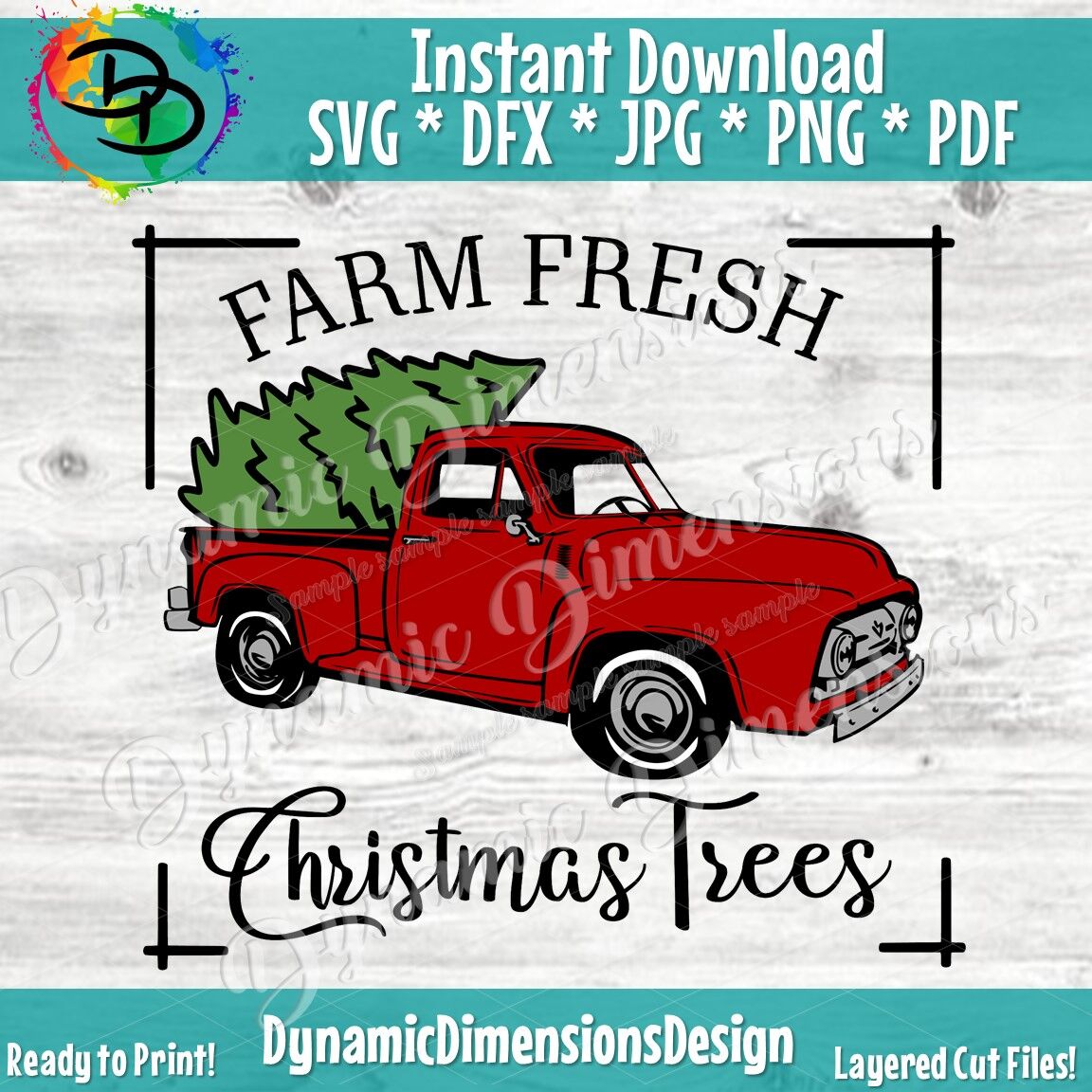 Christmas Red Old Vintage Truck Farm Fresh Svg Farmhouse Svg Chris By Dynamic Dimensions Thehungryjpeg Com