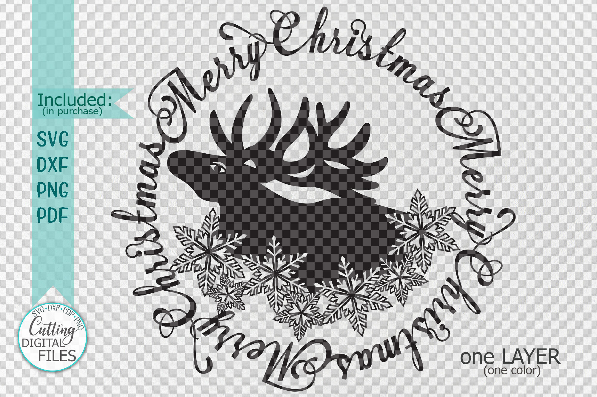 Merry Christmas Moose Snowflakes circle framed svg cut out file By