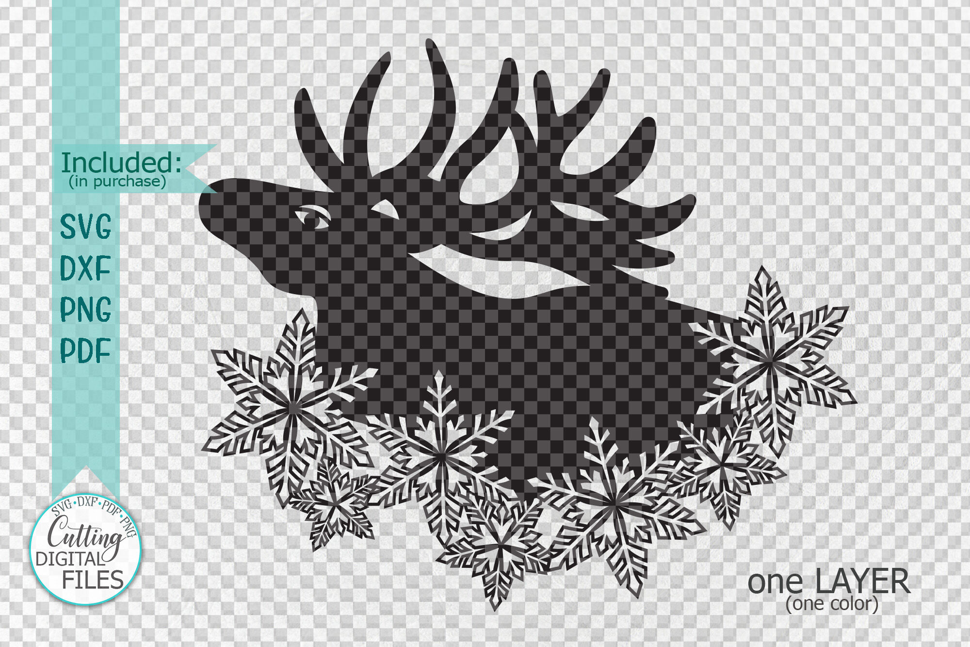 Christmas Moose with Snowflakes svg cut out template By kArtCreation