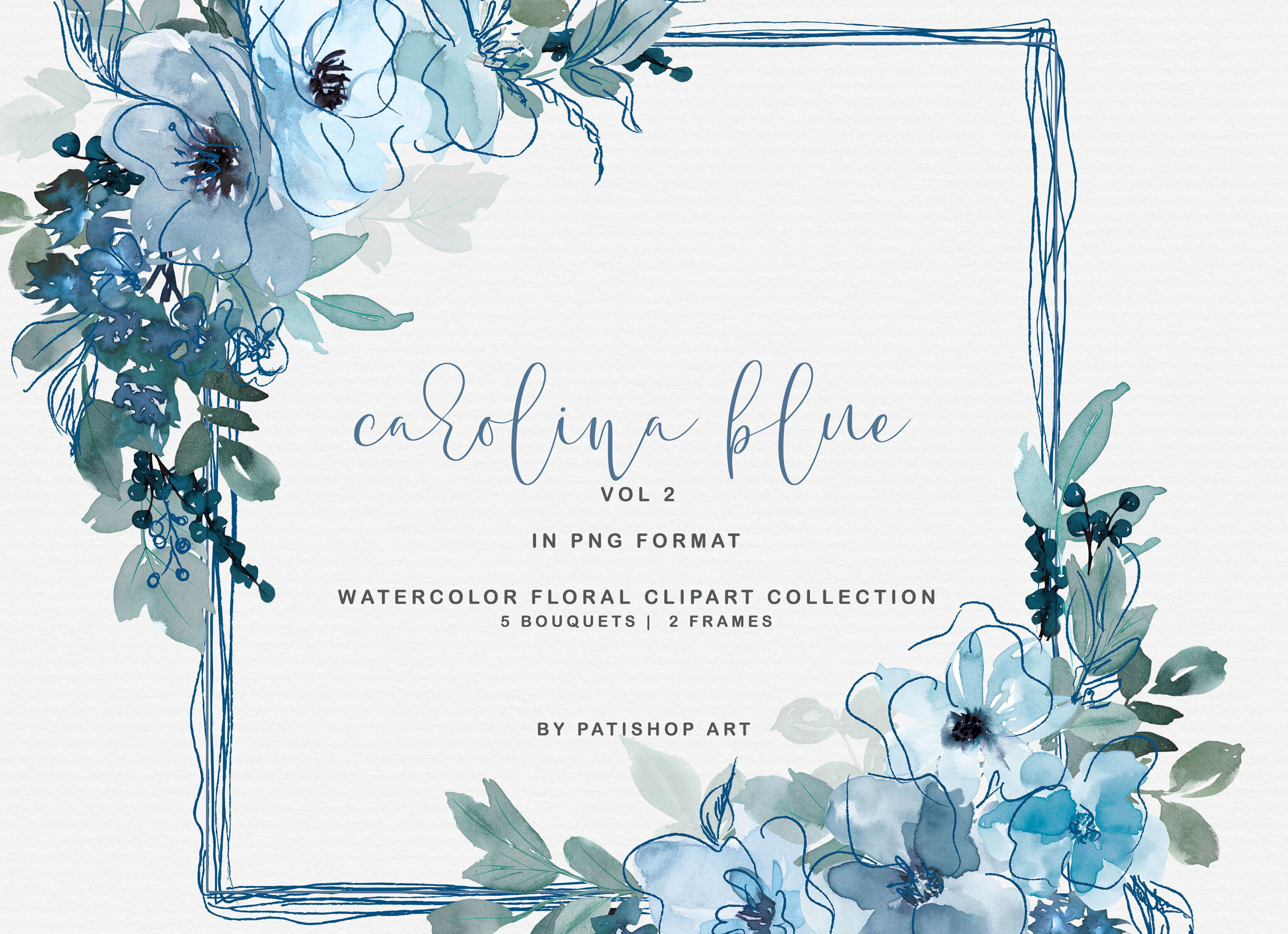 Pastel Blue Watercolor Floral Doodles By Patishop Art Thehungryjpeg Com