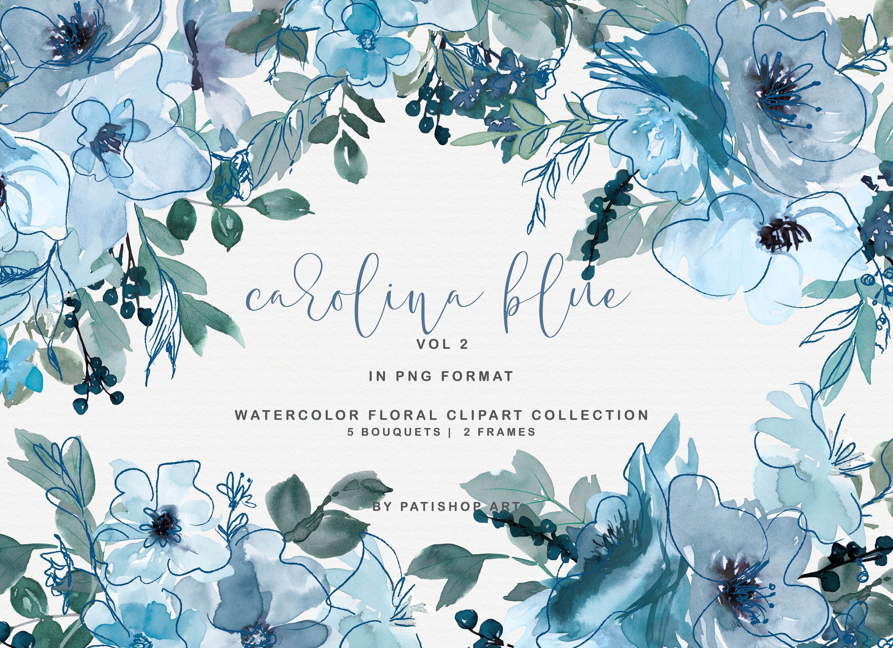 Pastel Blue Watercolor Floral Doodles By Patishop Art Thehungryjpeg Com