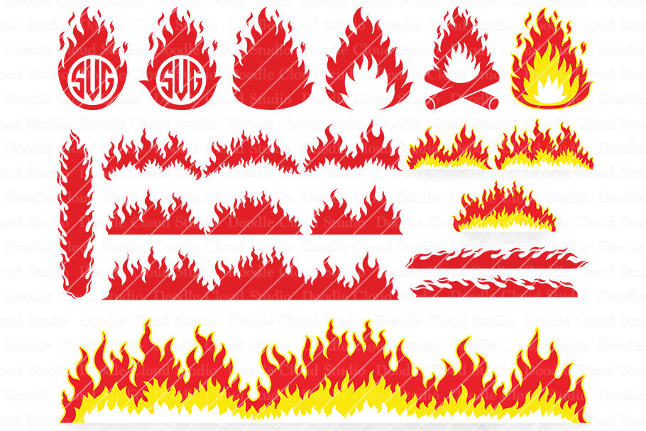 Fire Svg Flames Svg Flame Monogram Campfire Clipart By Doodle Cloud Studio Thehungryjpeg Com