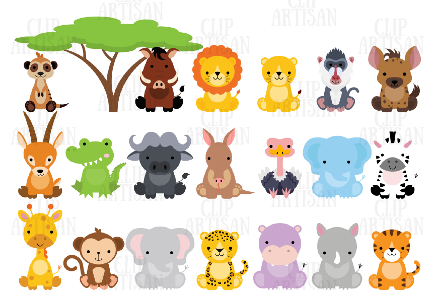 Safari Baby Animals Clipart / Jungle Animals / Zoo Animals By ClipArtisan |  TheHungryJPEG