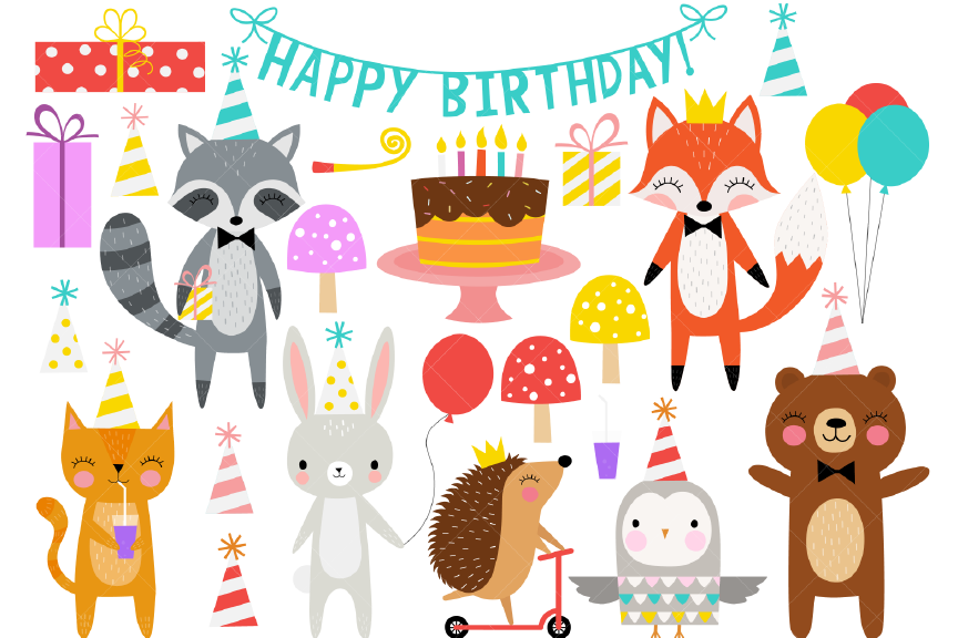 Birthday Party Animals Clipart By ClipArtisan | TheHungryJPEG
