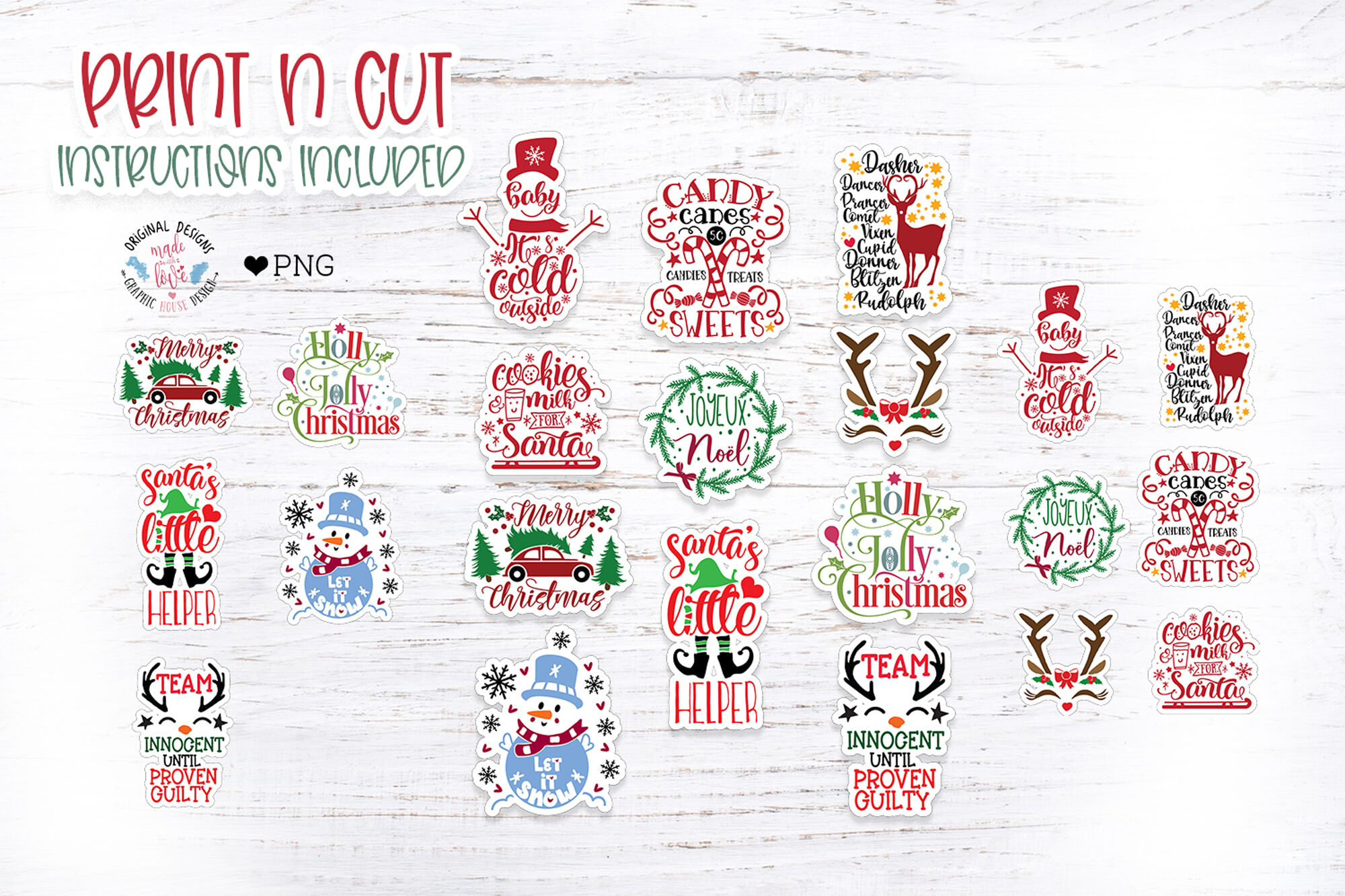 Cute Christmas Print n Cut Stickers By GraphicHouseDesign