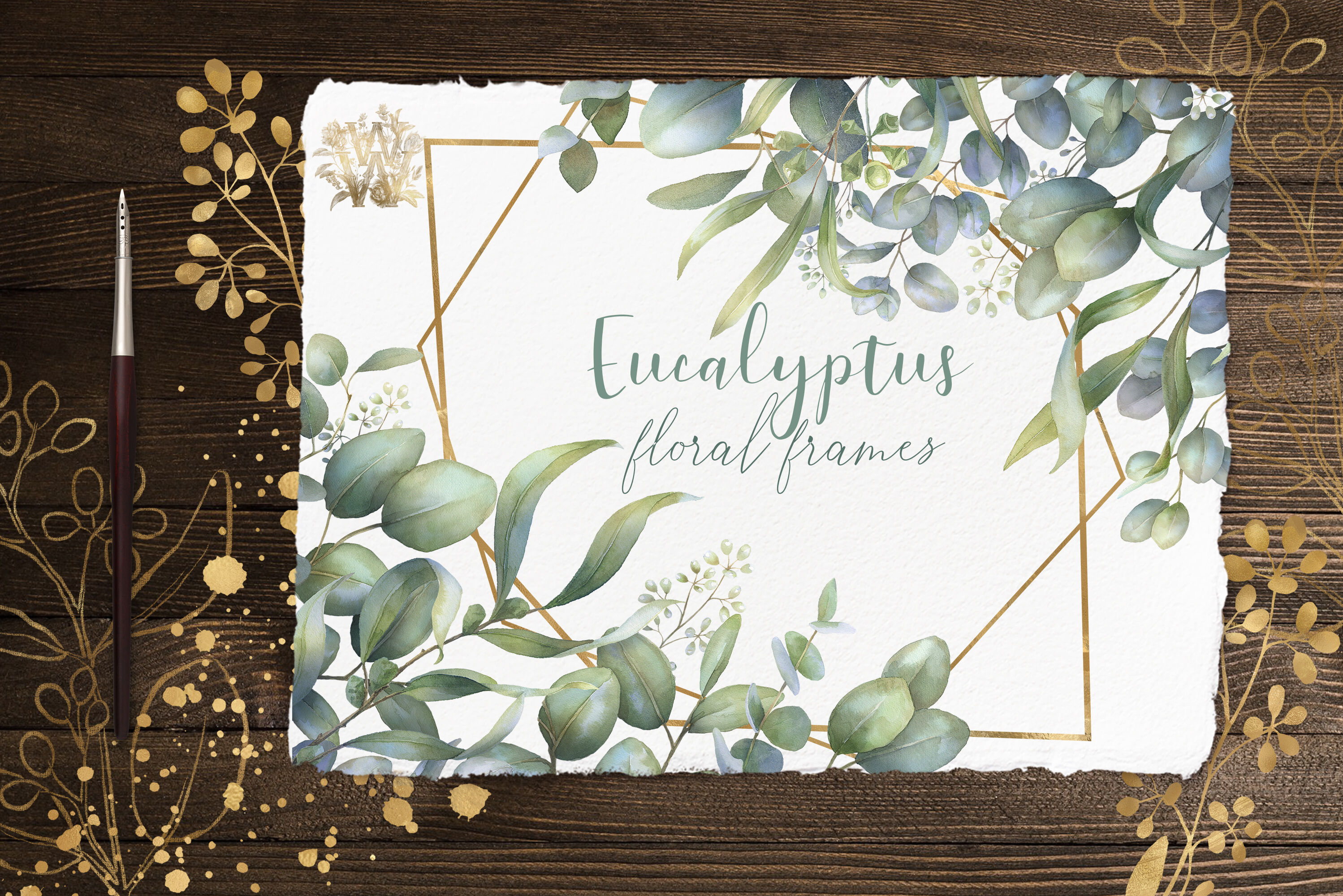 Download Watercolor eucalyptus frame clip art, wedding greenery ...