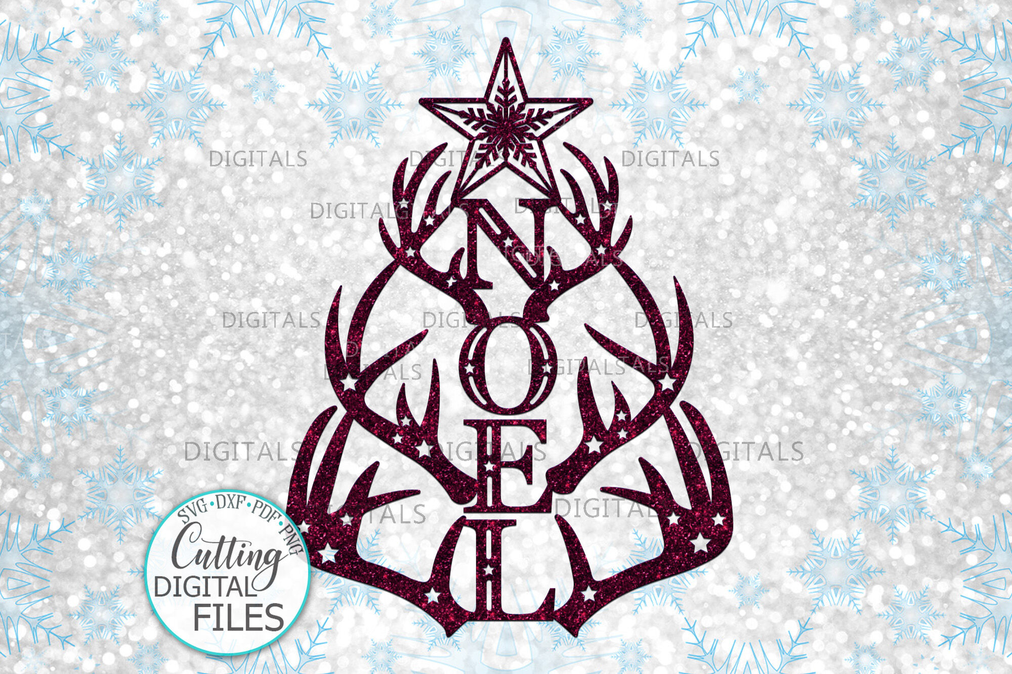 Christmas Tree Noel With Deer Antlers Laser Cut Out Svg Png By Kartcreation Thehungryjpeg Com