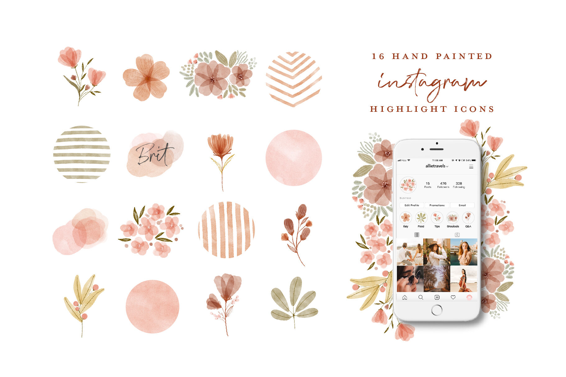 Watercolor Instagram Highlight Icons By Beatrice Avenue Thehungryjpeg Com