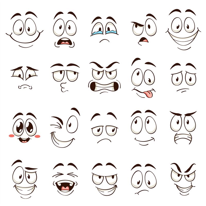 Cartoon faces. Caricature comic emotions with different expressions. E By  YummyBuum | TheHungryJPEG