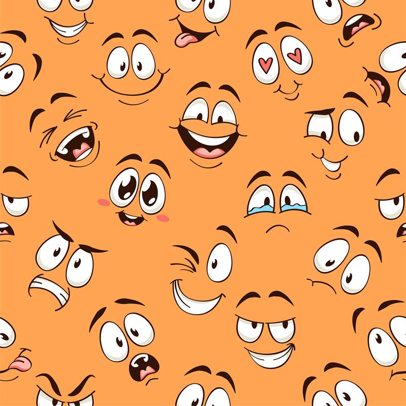 Cartoon faces seamless pattern. Caricature comic emotions with differe ...