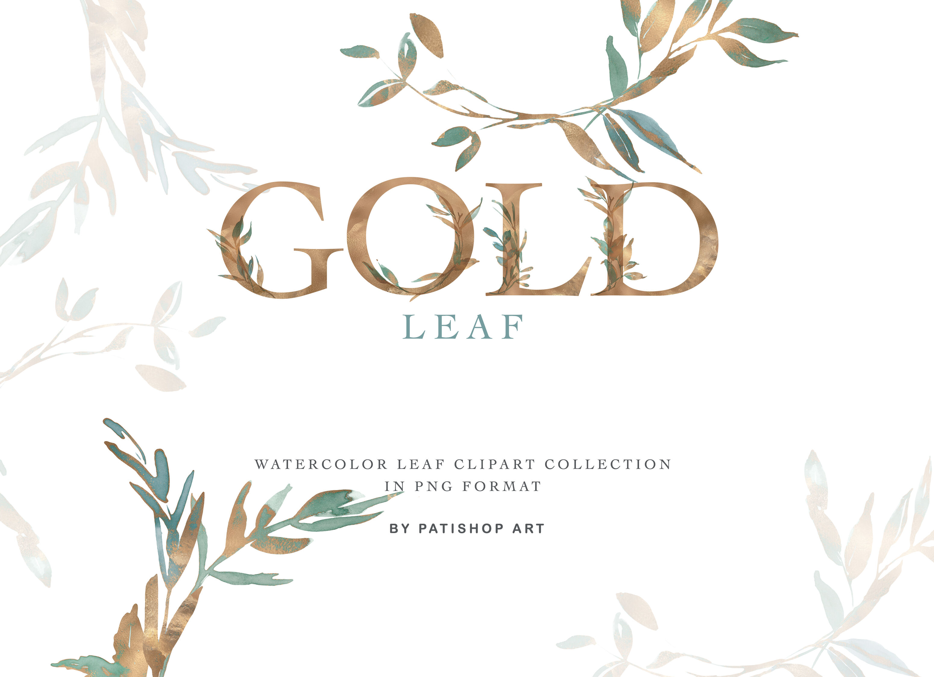 Watercolor Green Gold Leaves Seamless Pattern Pack By Patishop Art