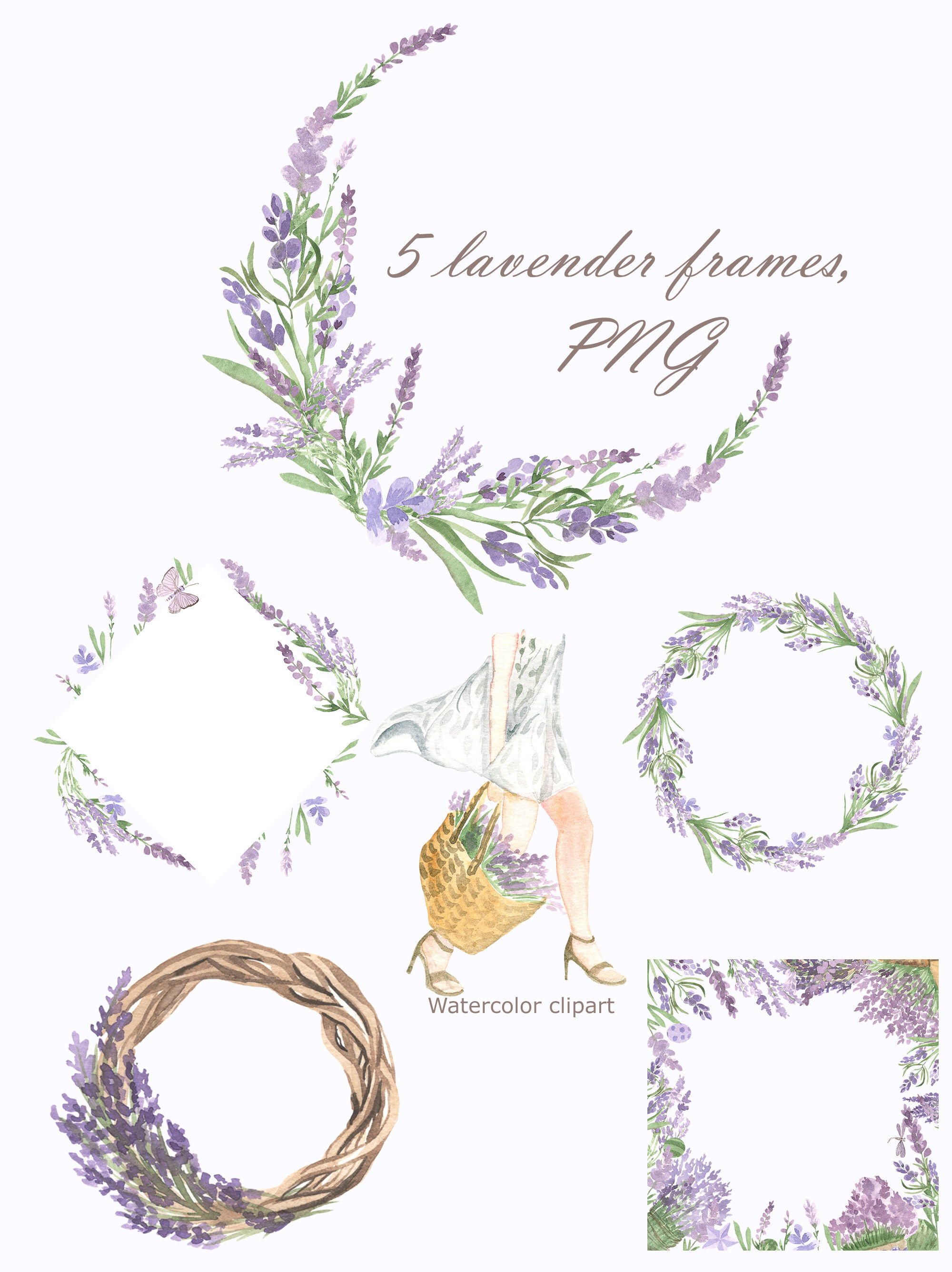 Watercolor lavender frame By LoveWatercolorStore | TheHungryJPEG