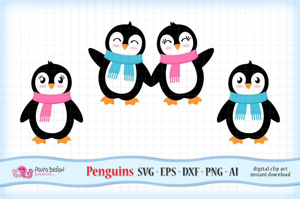Girl And Boy Penguins Svg By Polpo Design Thehungryjpeg Com