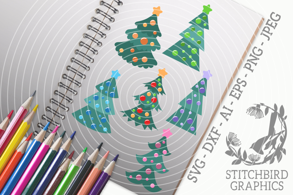 Retro Christmas Trees Svg Silhouette Studio Cricut Eps By Stitchbird Graphics Thehungryjpeg Com
