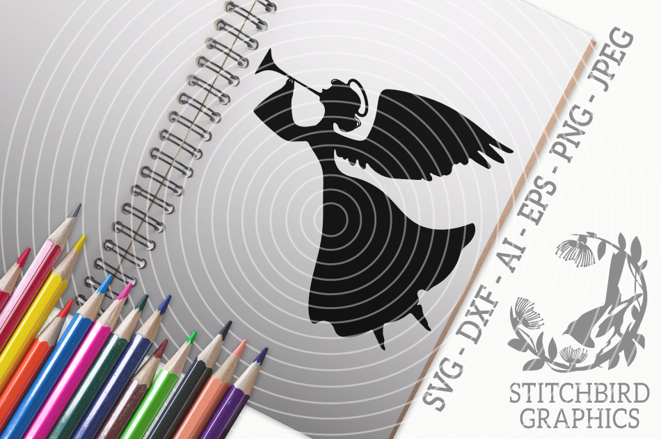 Download Angel Playing Trumpet Svg Silhouette Studio Cricut Eps Dxf Ai By Stitchbird Graphics Thehungryjpeg Com