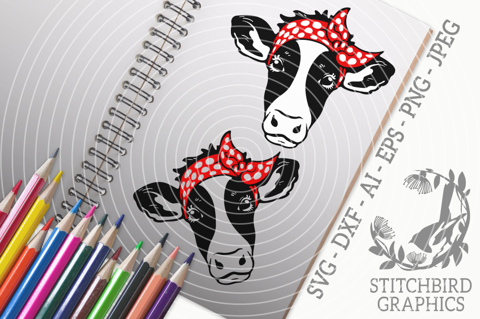 Download Cow Head Bandana Svg Silhouette Studio Cricut Eps Dxf By Stitchbird Graphics Thehungryjpeg Com