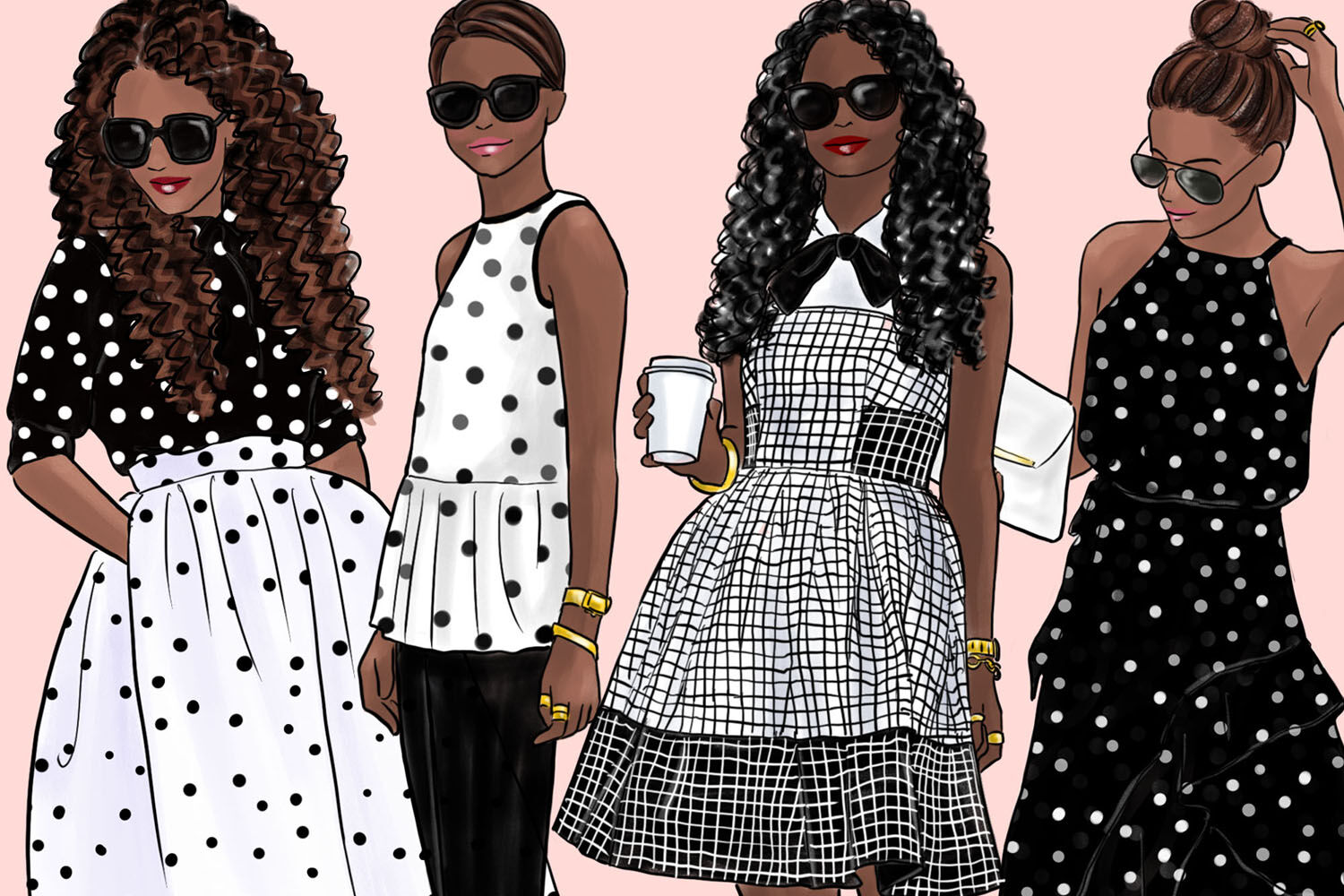 Watercolor Fashion Clipart - Black & White Girls 3 - Dark Skin By ...