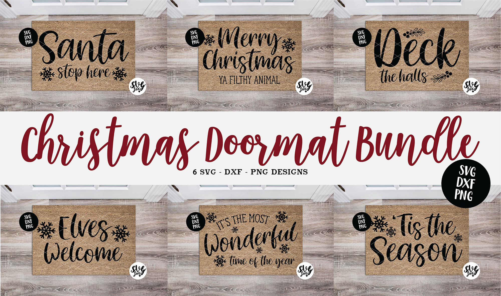 CHRISTMAS DOORMAT BUNDLE - WELCOME MAT SVG DXF PNG 6 DESIGNS By SVGFOX