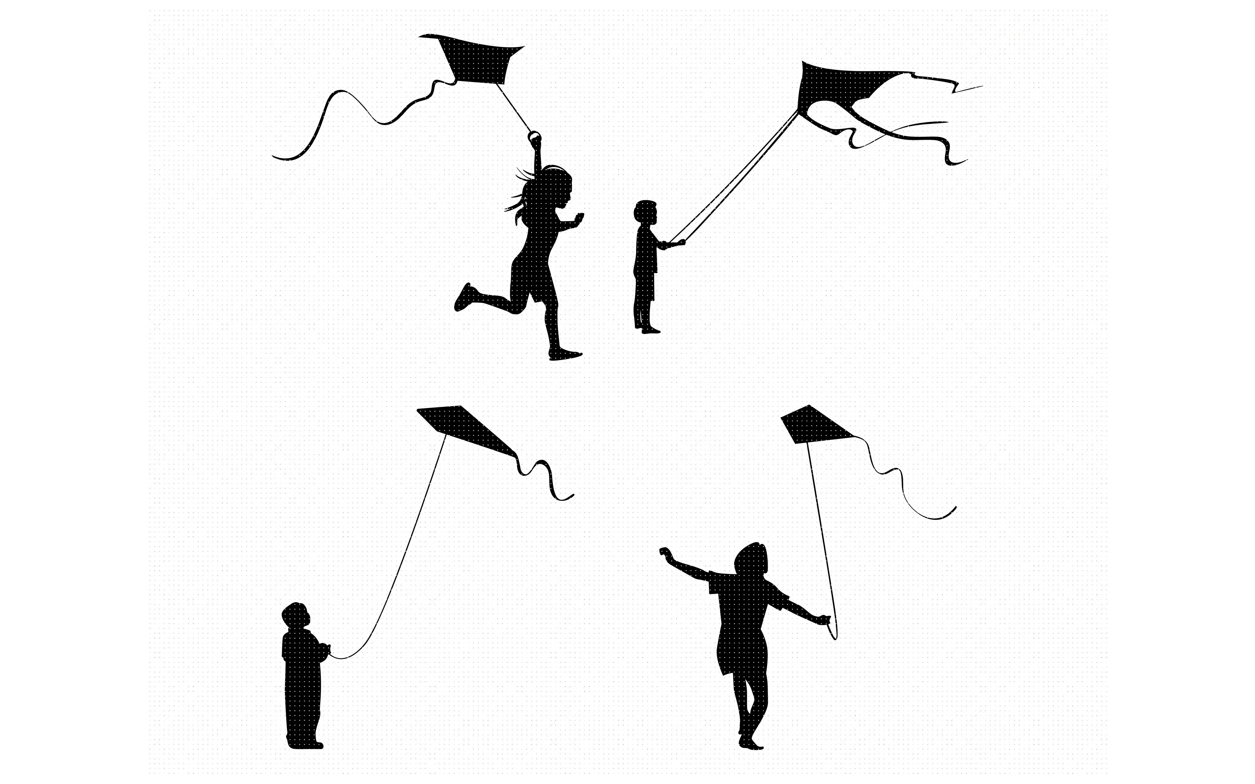 little boy and girl fly a kite svg, dxf, vector, eps ...