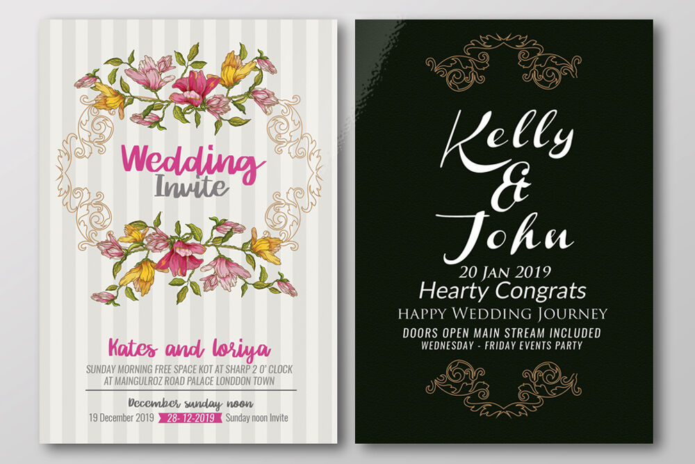 Two Sided Wedding Invitation Card Template By Designhub Thehungryjpeg Com
