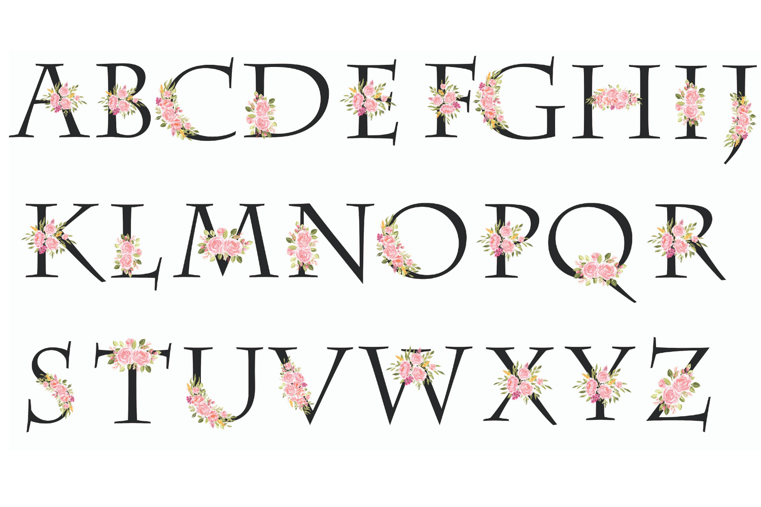 Pink Peonies Floral printable alphabet, Vintage Pink alphabet, Floral ...